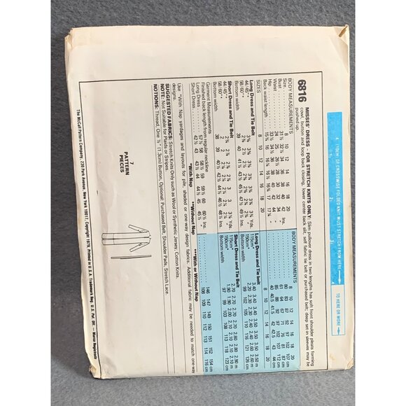 McCalls 6816 Vintage Sewing Pattern Misses Dress Size 12 uncut - Picture 2 of 2